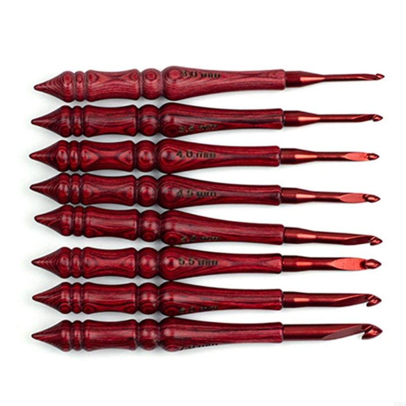 Wooden Crochet Hooks Ergonomic Handle - 8-delige haaknaald met houten handvat Ergonomische