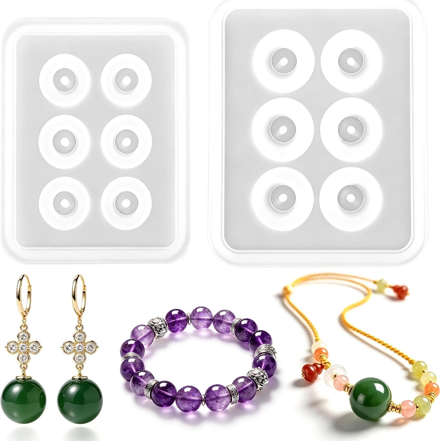 Silicone Epoxy Resin Molds Set - Twee geperforeerde bolvormige siliconen kralenvormen, ronde