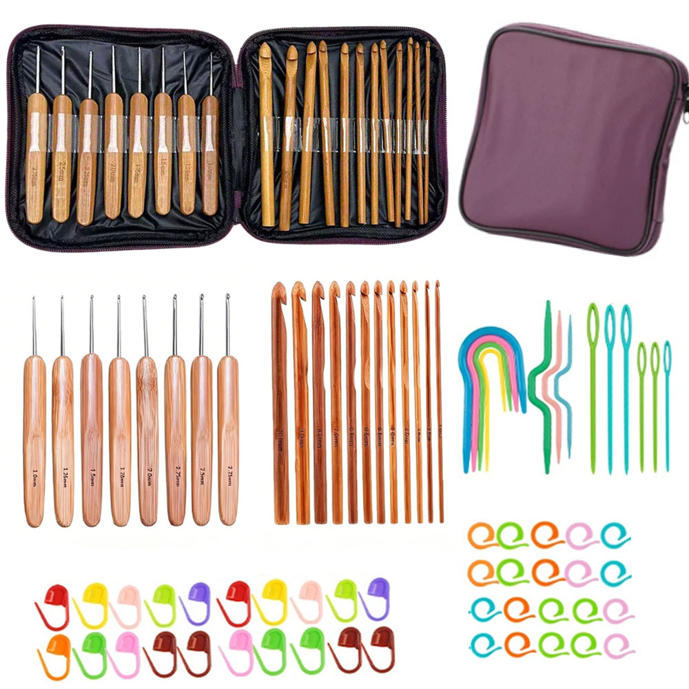 Craft Tools - 74-delige bamboe haaknaaldset, garenweefsel, naai- en