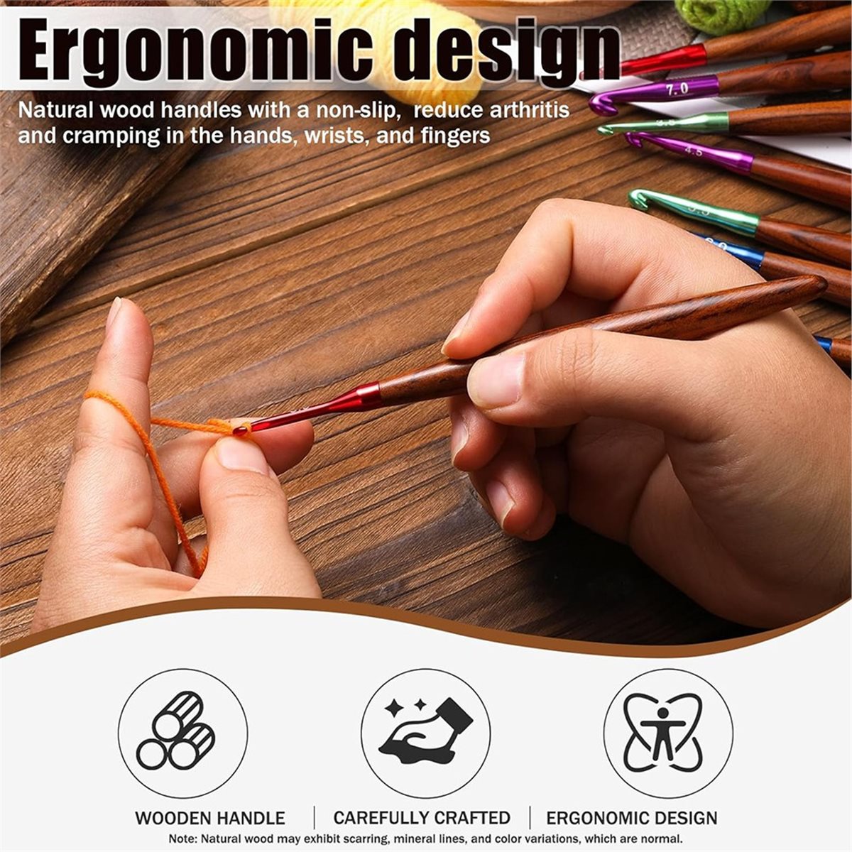 Wooden Crochet Hooks Ergonomic Handle - 2026 Nieuwe Haaknaaldenset, Ergonomische Haaknaalden met