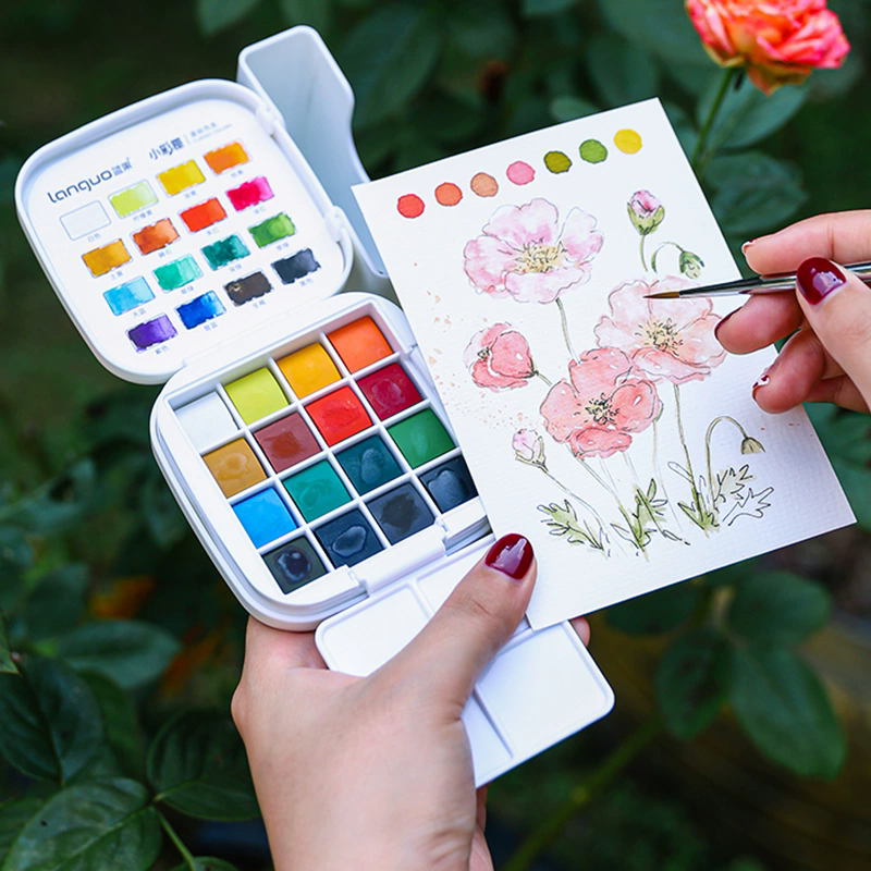Watercolor Paint Set Solid Pigment - LANGUO 16 Kleuren Aquarel Verf Set