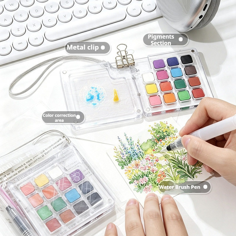 Watercolor Paint Set Solid Pigment - 15 kleuren draagbare reisverfset met vaste