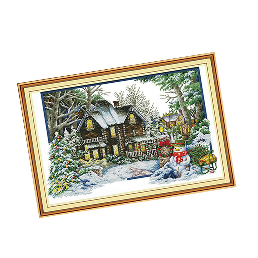 Cross Stitch Stamped Kits Beginners - Gestempelde borduurpakket met voorbedrukt winterpatroon Borduurset