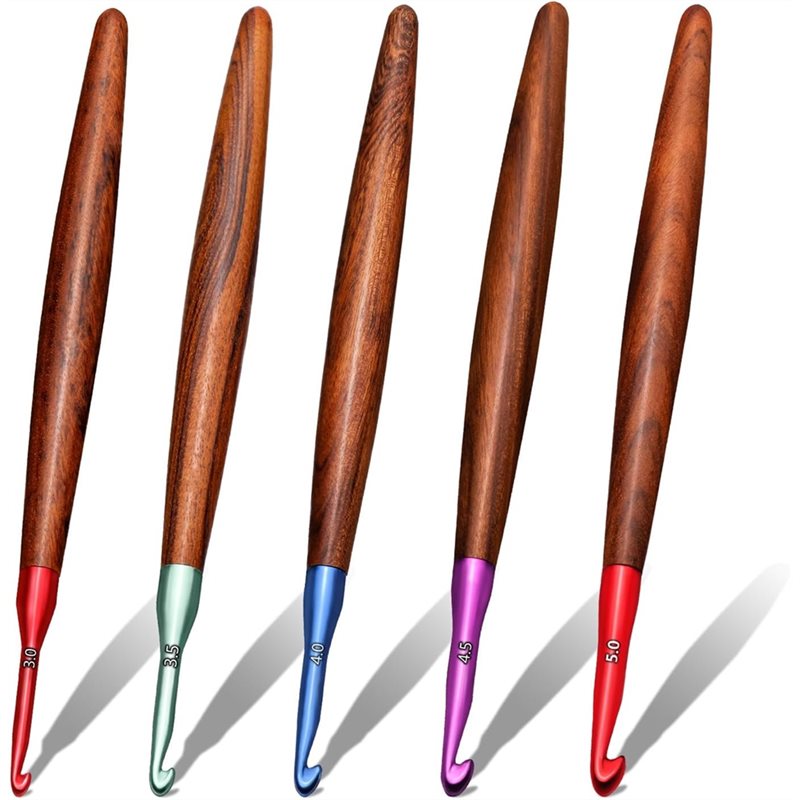Wooden Crochet Hooks Ergonomic Handle - 【LAATSTE KANS】Ergonomische haaknaaldset 5 STUKS, 3