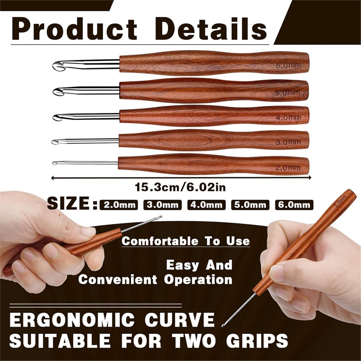 AT16 5 stuks haaknaald, 5 mate - Wooden Crochet Hooks Ergonomic Handle recensie en prijs