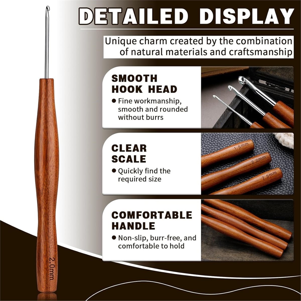 NOCM 5 stuks haaknaald, 5 mate - Wooden Crochet Hooks Ergonomic Handle recensie en prijs